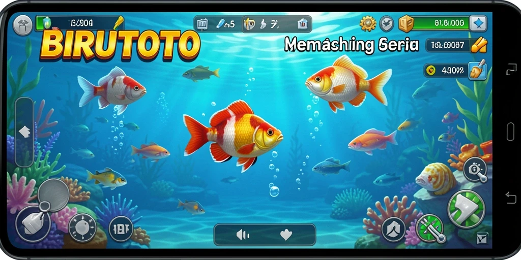 Screenshot gameplay BIRUTOTO yang menunjukkan aksi memancing yang mendebarkan.