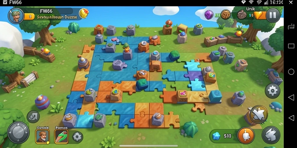 Screenshot FW66 menunjukkan gameplay puzzle yang menantang dan menarik.