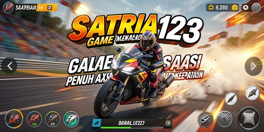Tangkapan layar gameplay SATRIA123 menampilkan adrenalin tinggi dalam balapan.