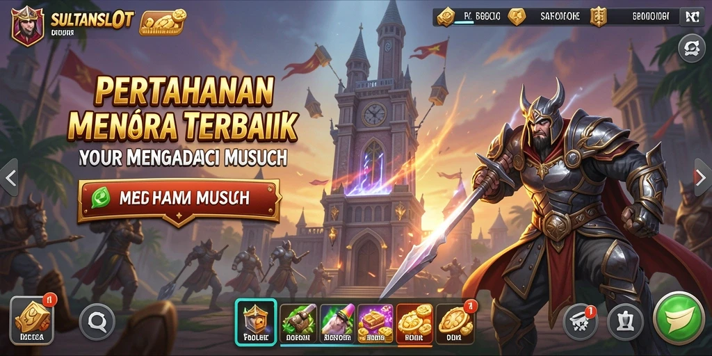 Tampilan gameplay SULTANSLOT yang mendebarkan di Tower Defense.