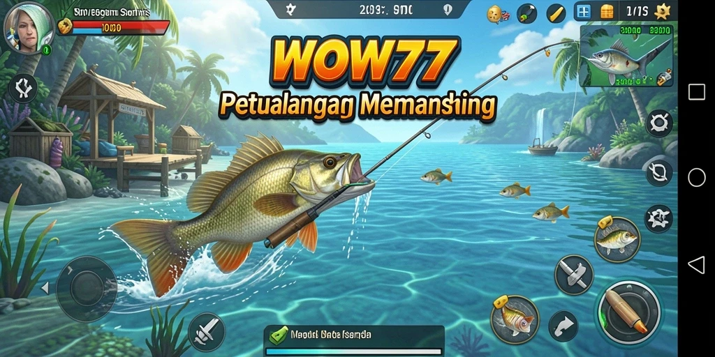 Tampilan gameplay WOW77 yang menyenangkan dengan aktivitas memancing.